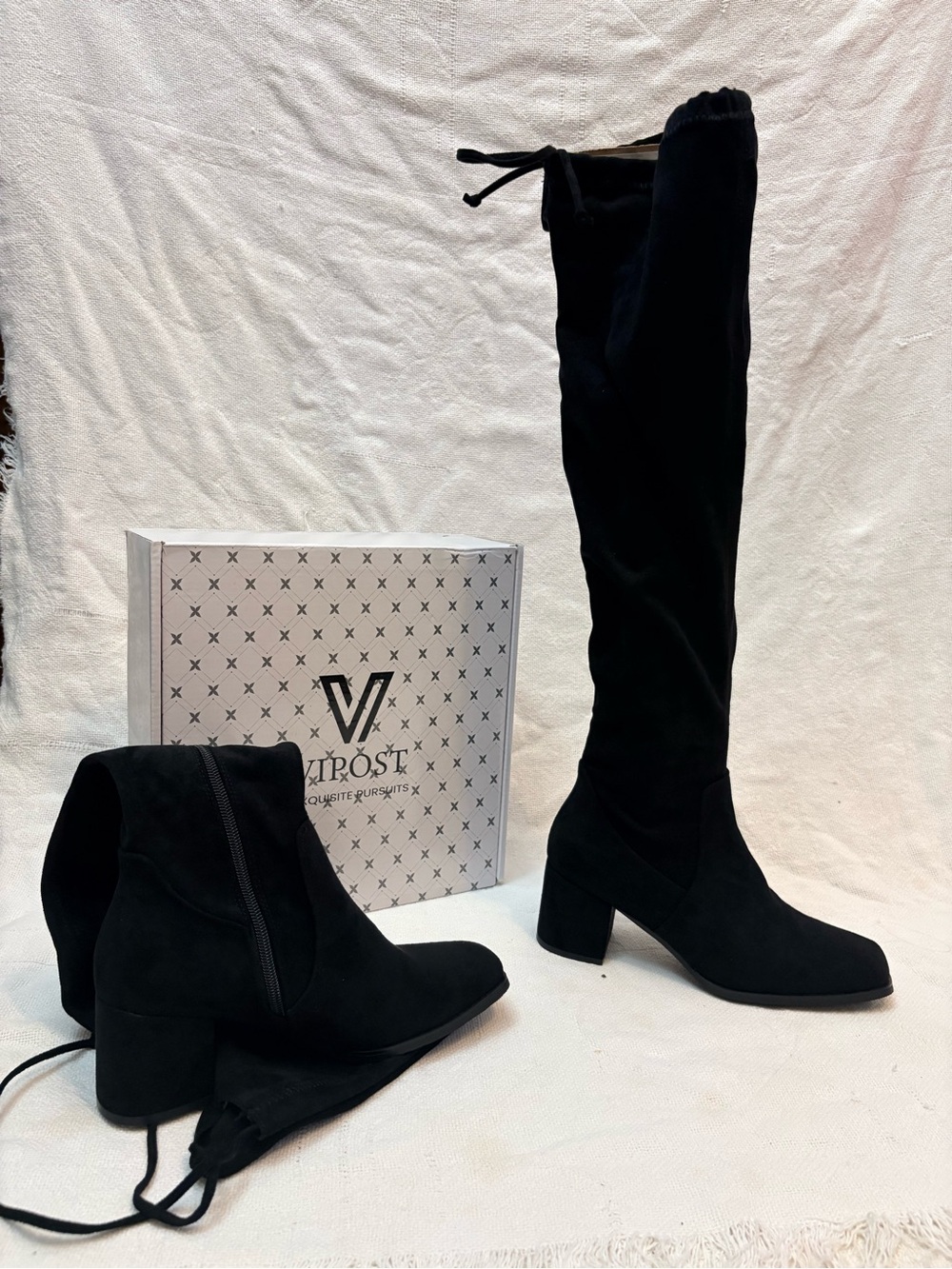 Ost Black Suede Over-the-Knee Block Heel Boots